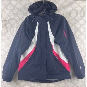 Spyder Kids XT 5000 Ski Jacket Navy Blue Pink White Hooded Winter Coat Size 14